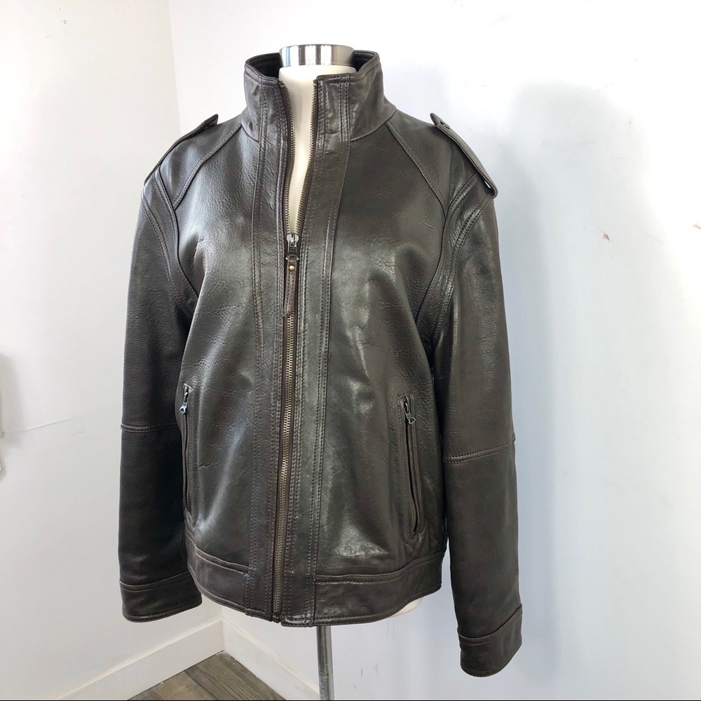 MENS Leather Bomber Aviator Jacket Brown Moto Marc